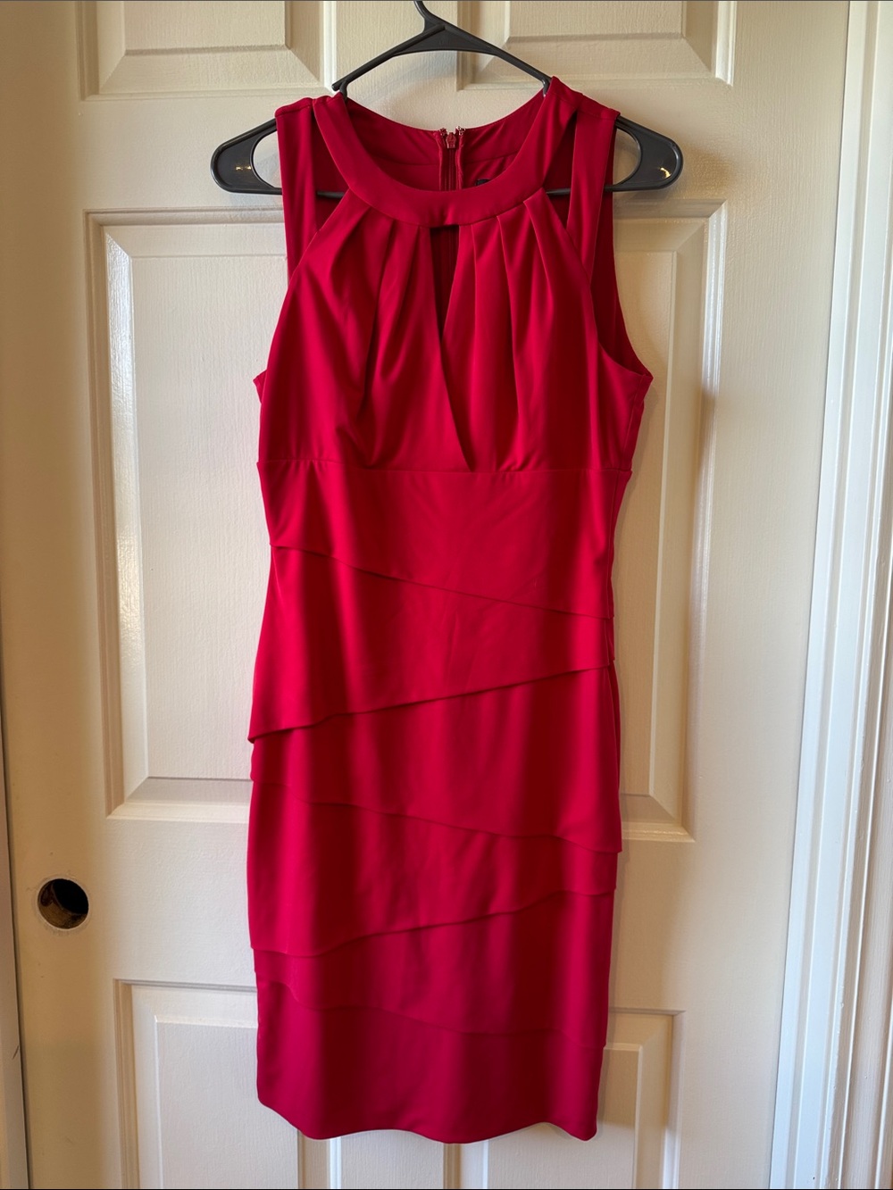 White House Black Market Sleeveless Ruffled Sheath Dress - Red